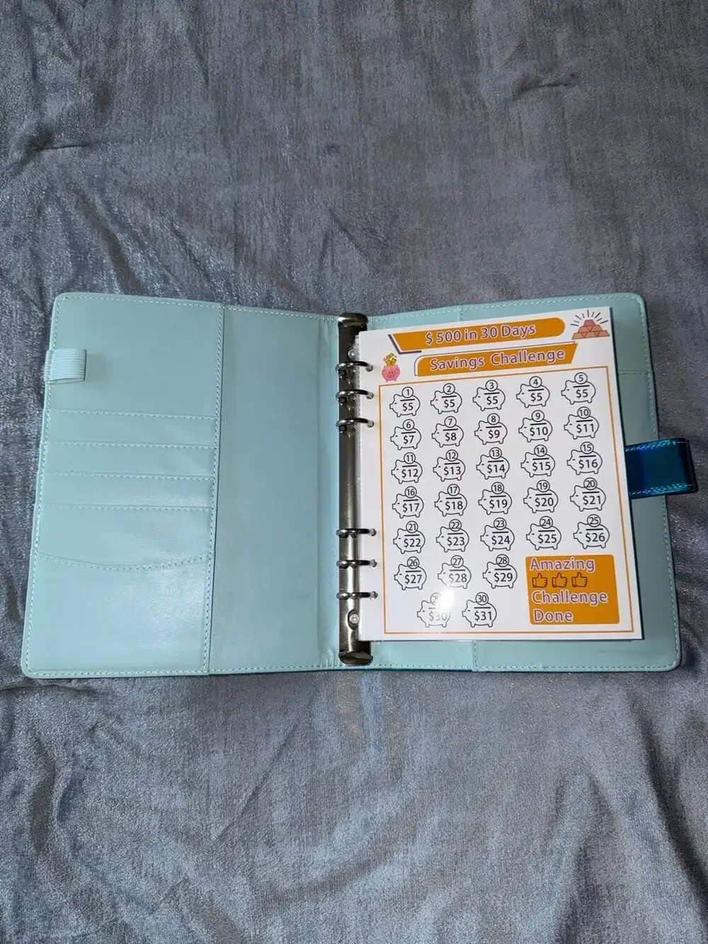 100 Envelope Savings Challenge Binder in Iridescent Blue